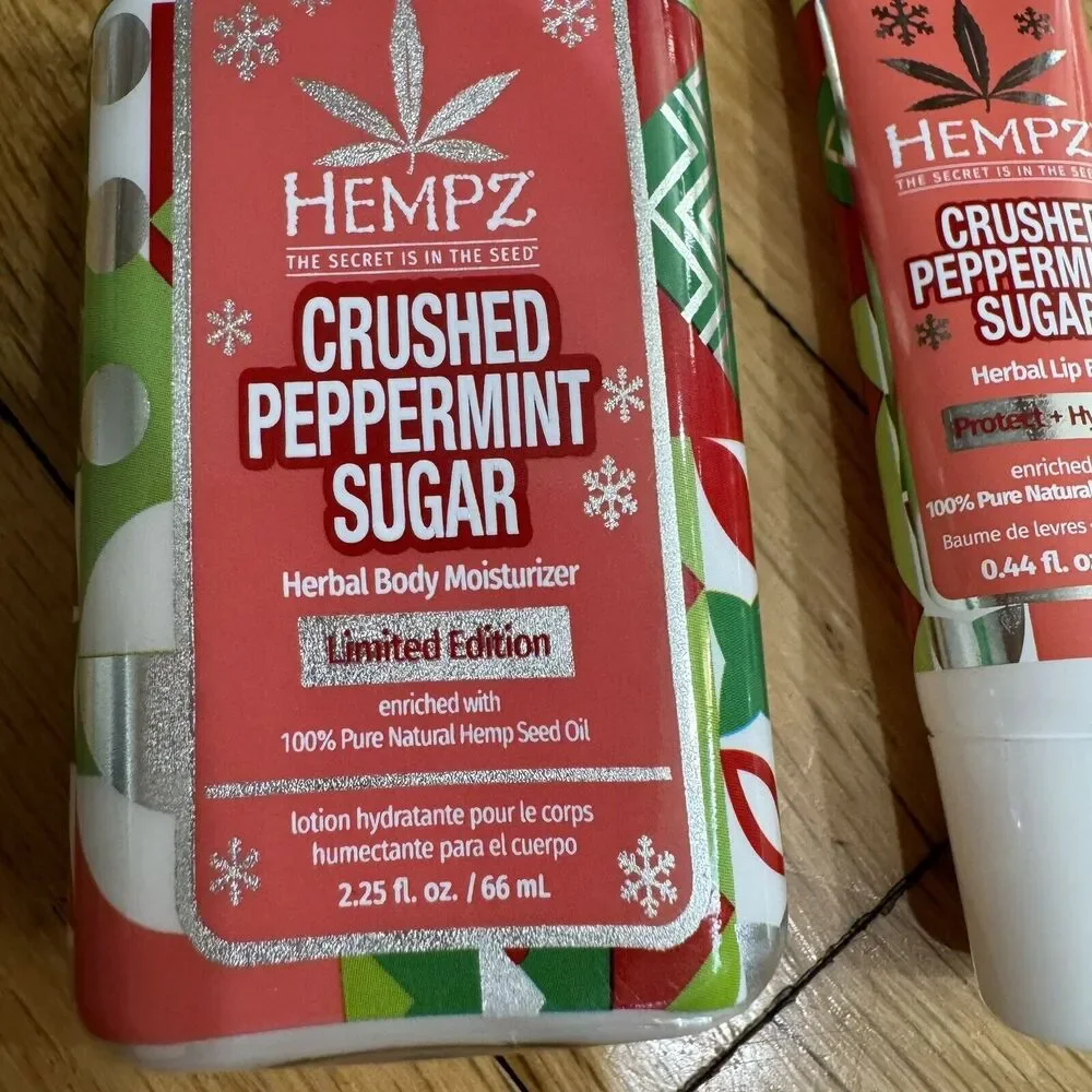 Hempz Crushed Peppermint Sugar Body‎ Moisturizer 2.25oz and Lip Balm 0.44oz Set